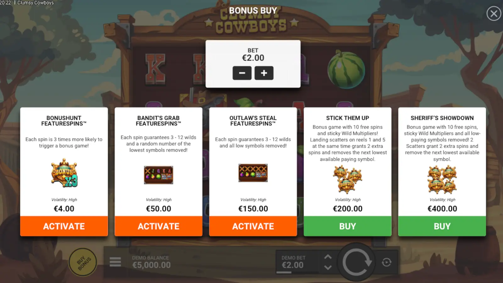 Clumsy Cowboys Slot Bonus Buy Options