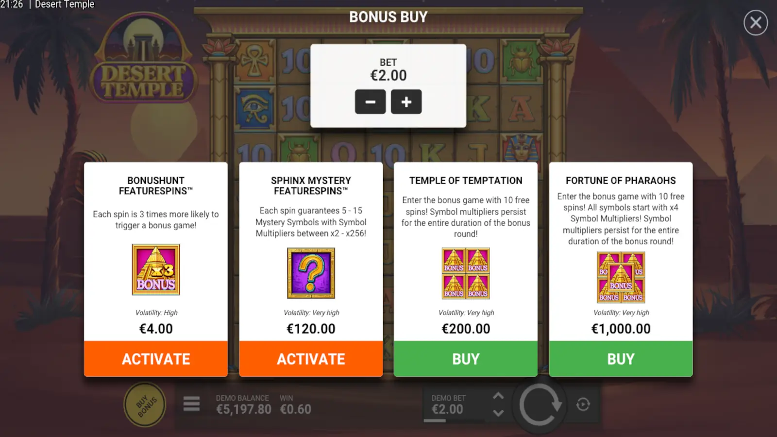 Desert Temple Slot Bonus Buys