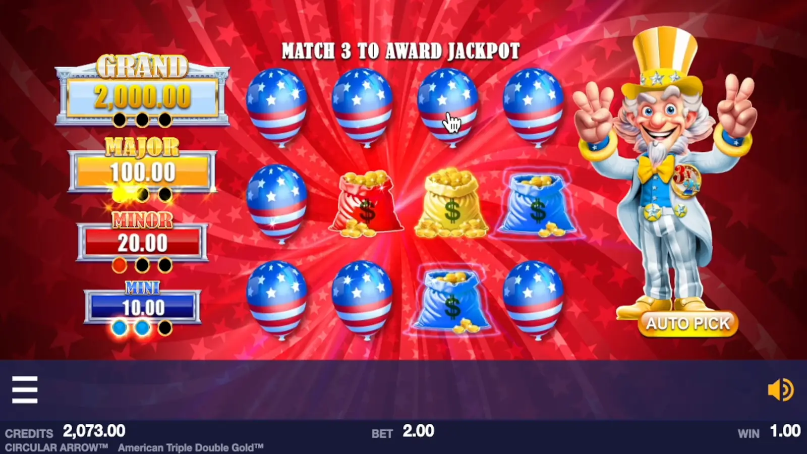 American Triple Double Gold Slot Jackpot Pick Game