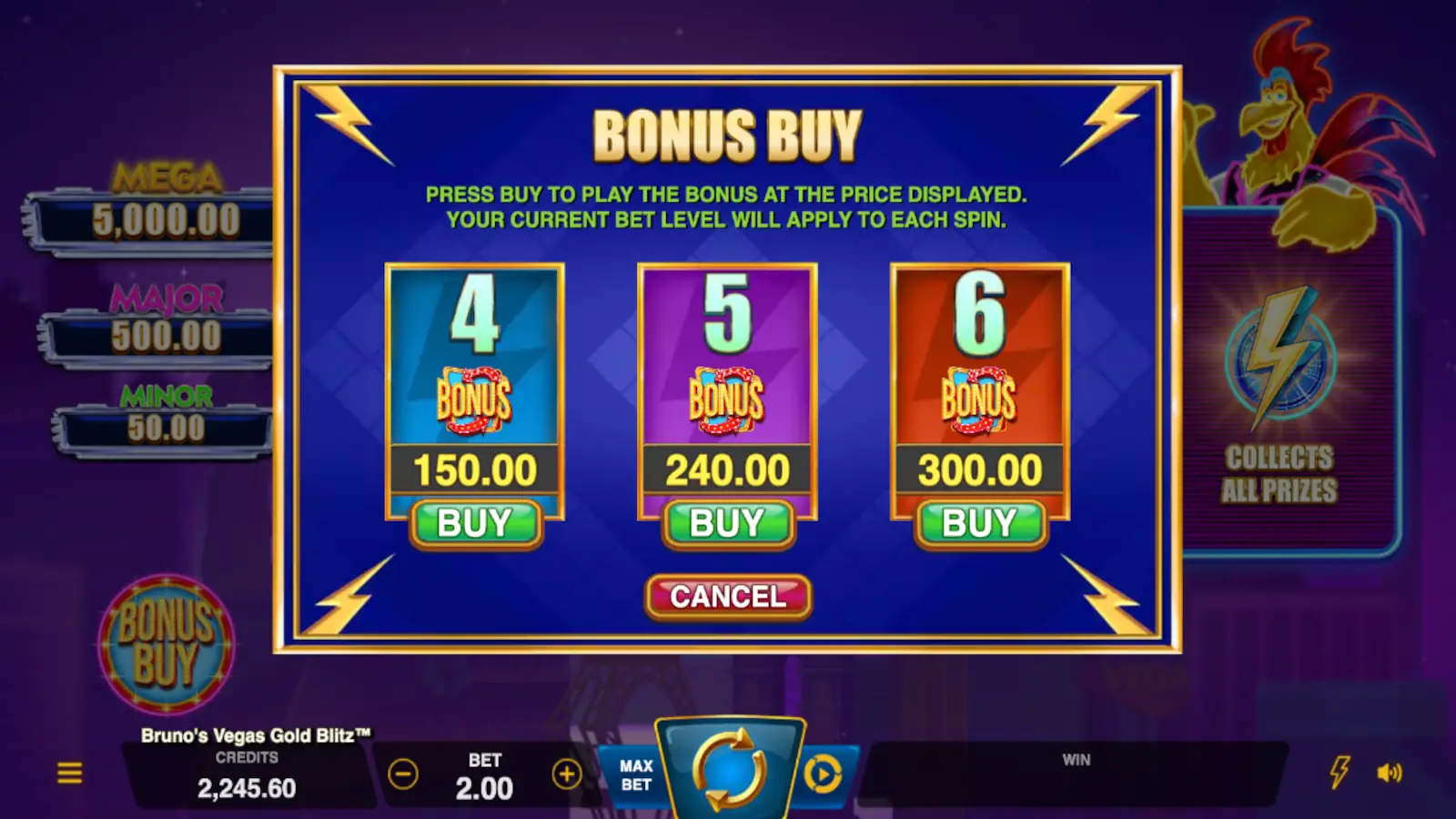 Bruno's Vegas Gold Blitz Slot Bonus Buy