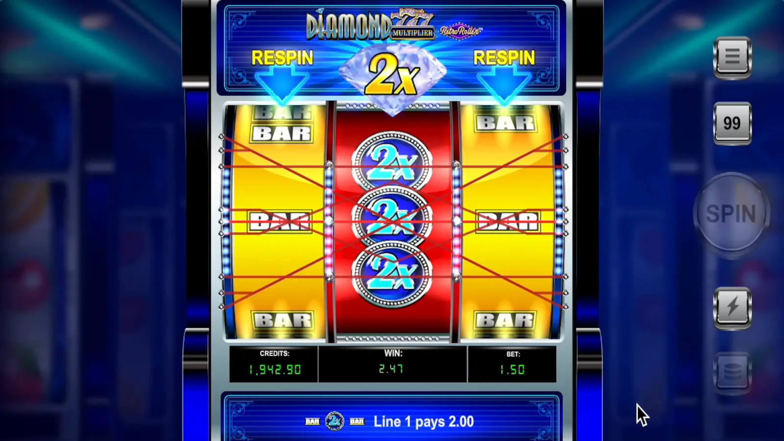 Diamond 777 Multiplier Retro Roller Slot Wild Multiplier Symbols