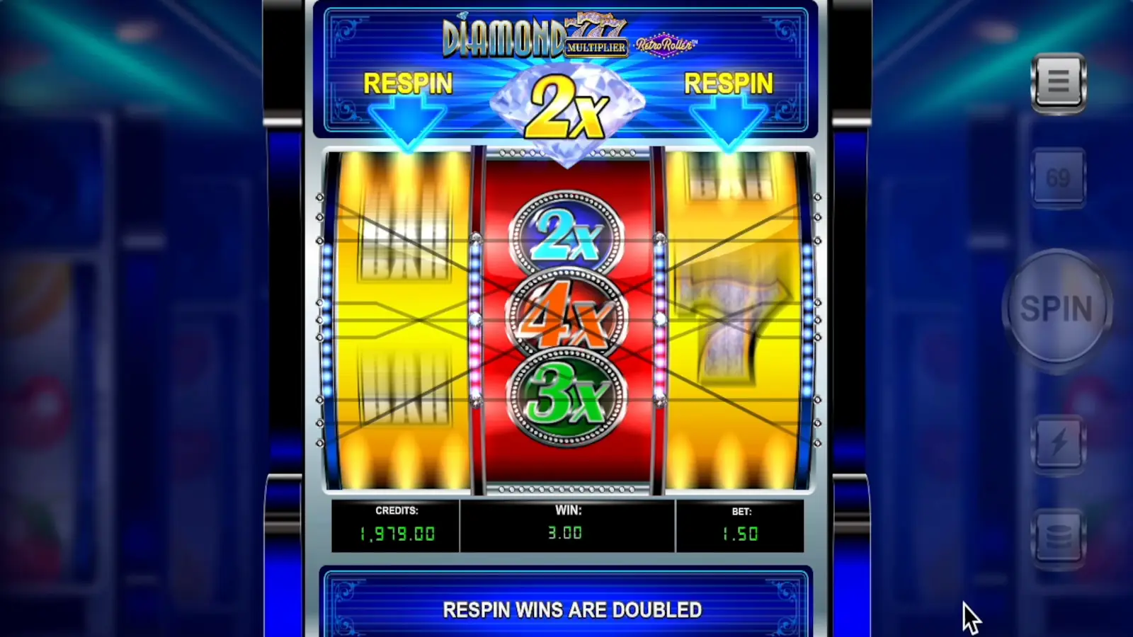 Diamond 777 Multiplier Retro Roller Slot Respins Bonus