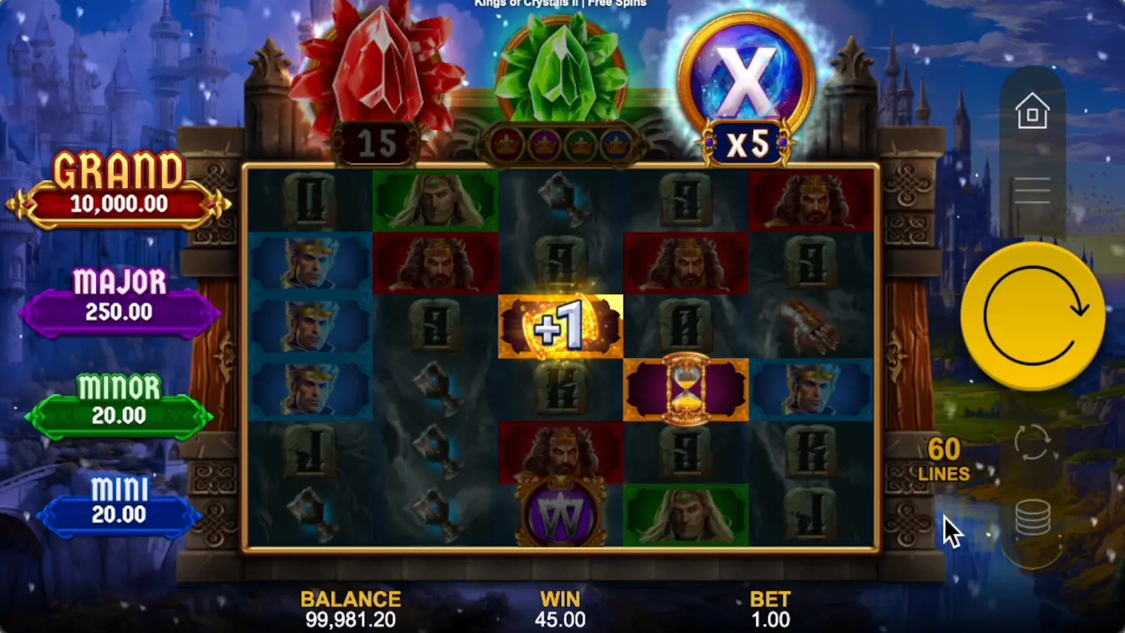 Kings of Crystals II Power Combo Slot Free Spins Triggered by the Blue Scatter Symbol