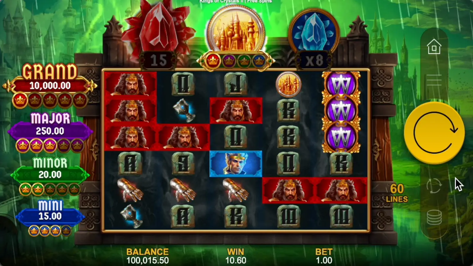 Kings of Crystals II Power Combo Slot Free Spins Triggered by the Green Scatter Symbol