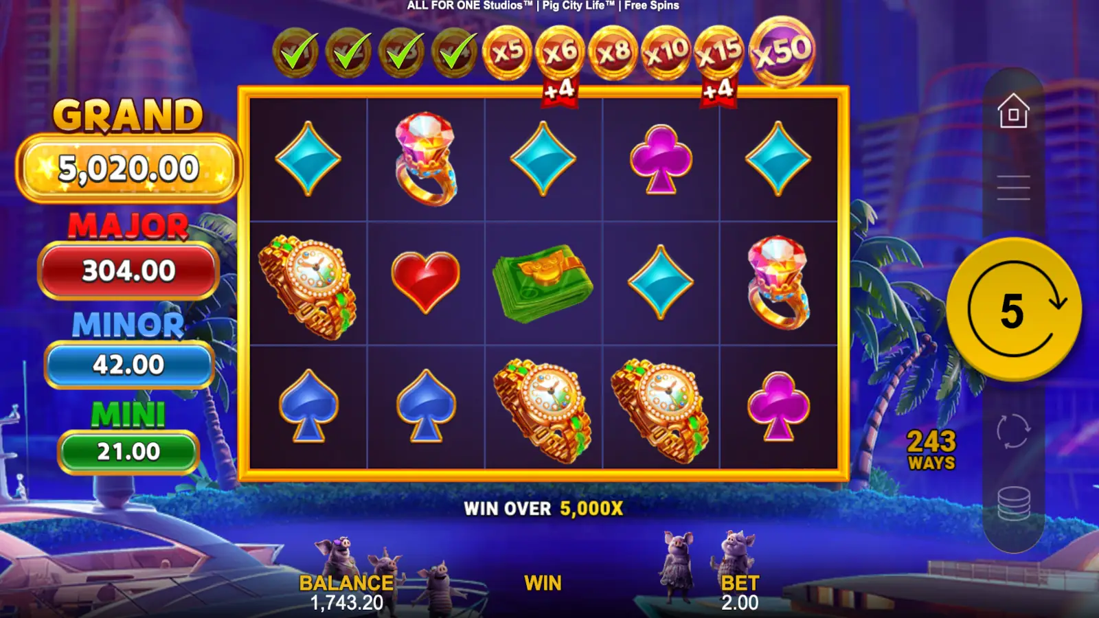 Pig City Life Slot Free Spins and Collection Feature with Growing Coin Multiplier