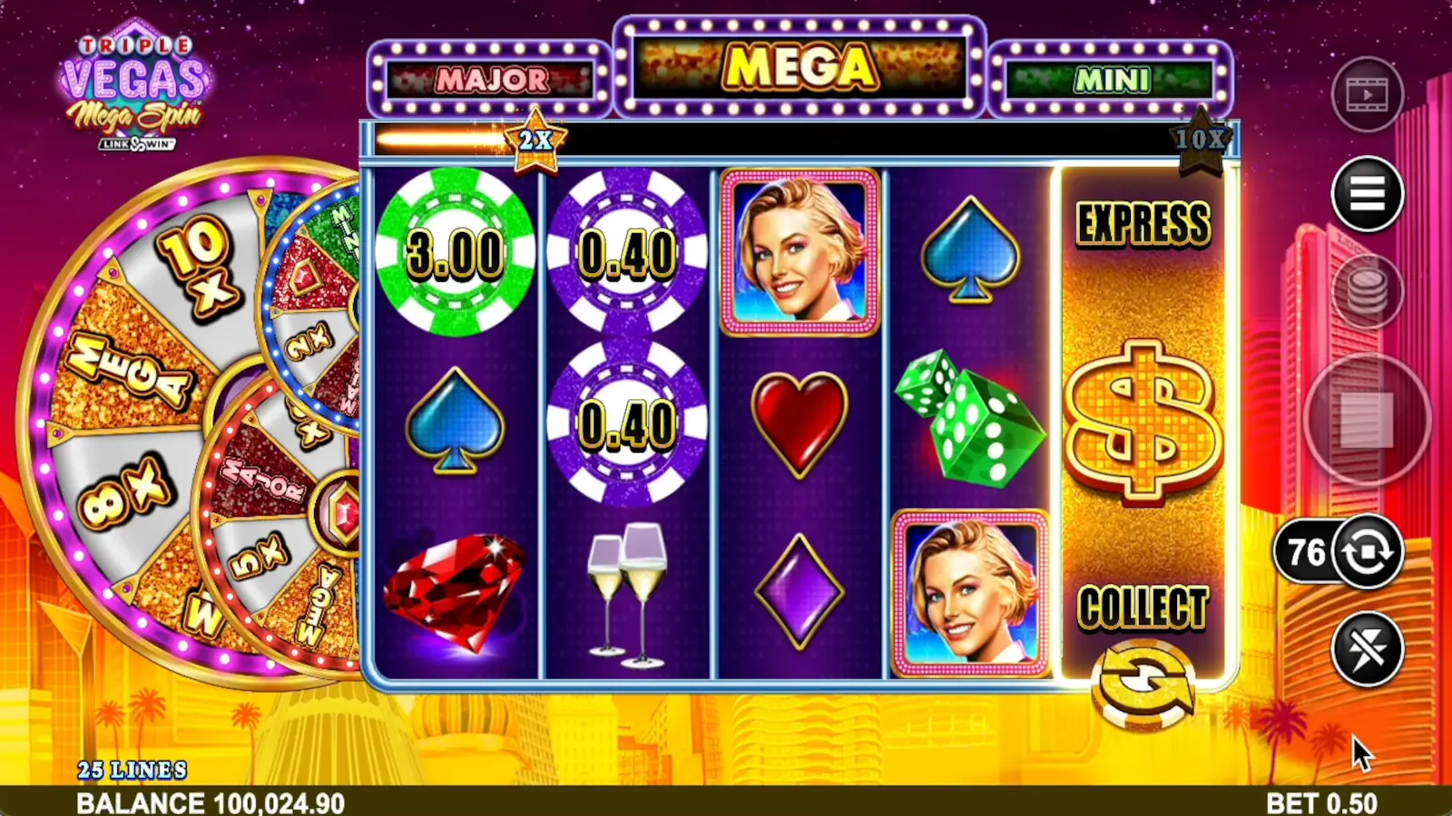 Triple Vegas Mega Spin Slot Express Collect™ Feature