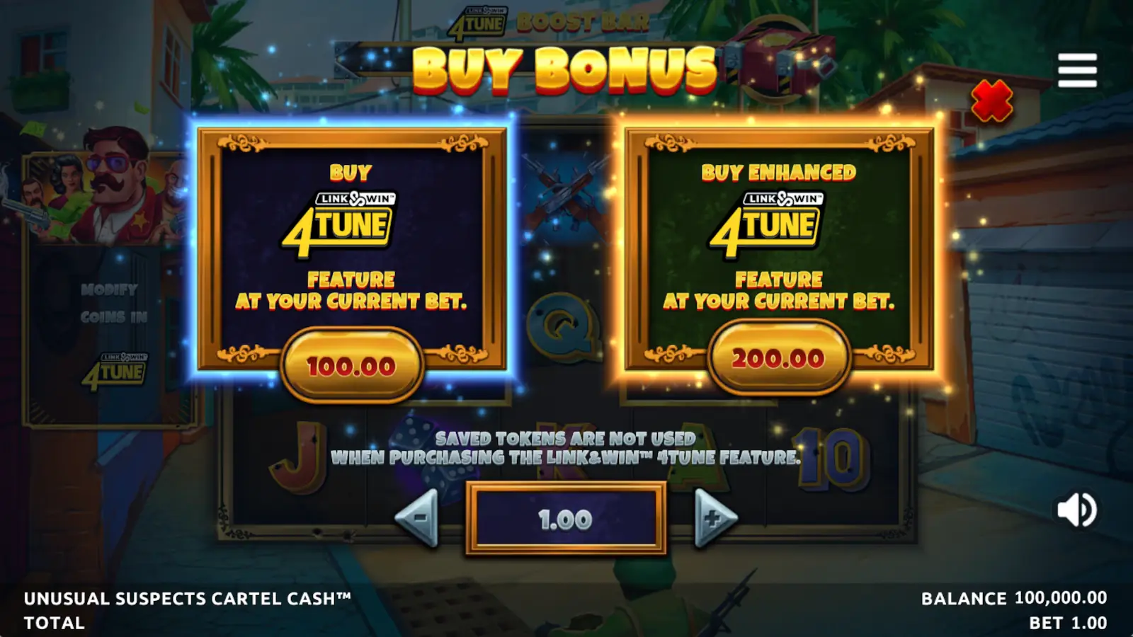 Unusual Suspects Cartel Cash Slot Buy Feature