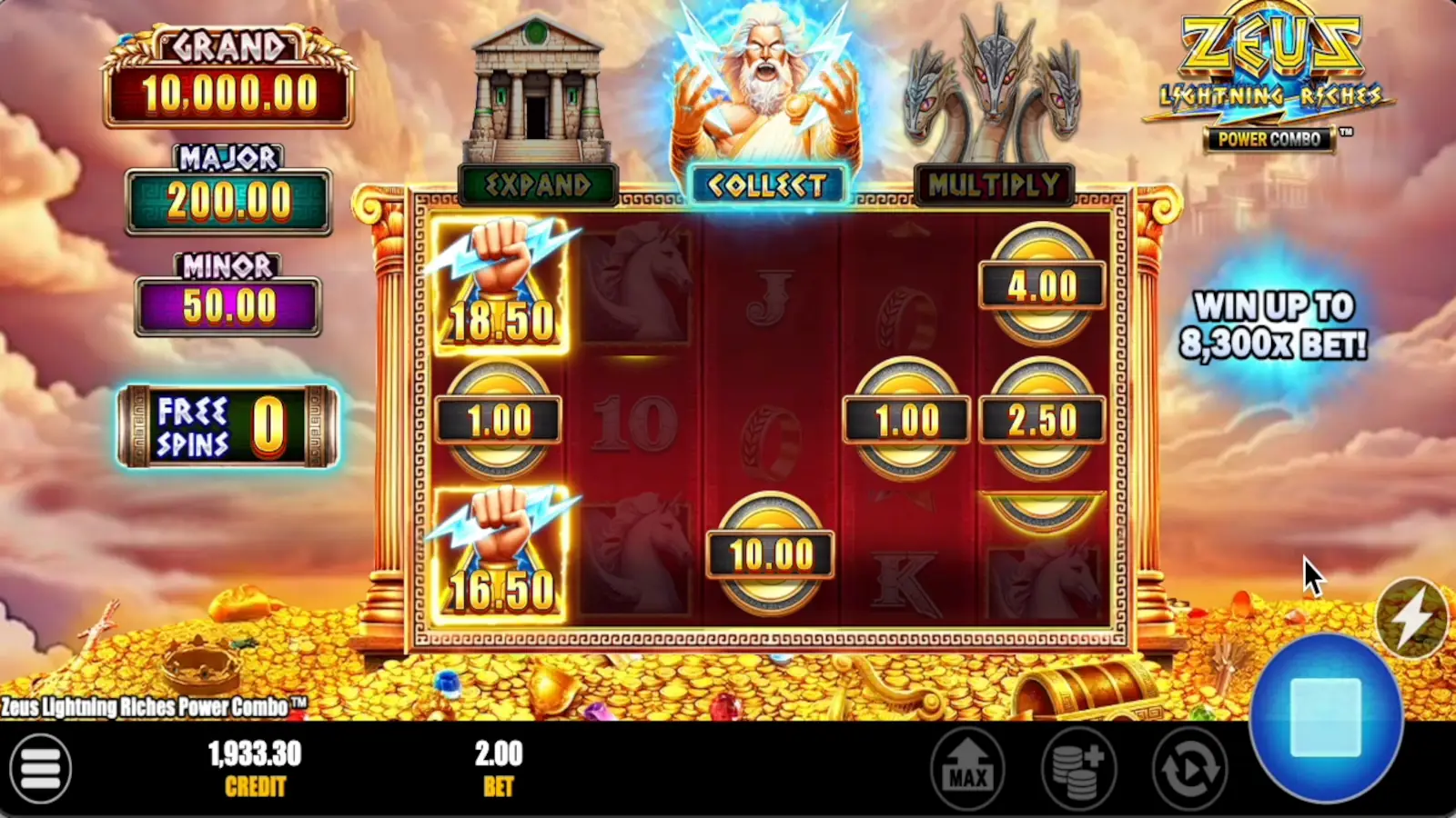 Zeus Lightning Riches Power Combo Slot Blue Power Combo Scatter (Instant Collect Feature)