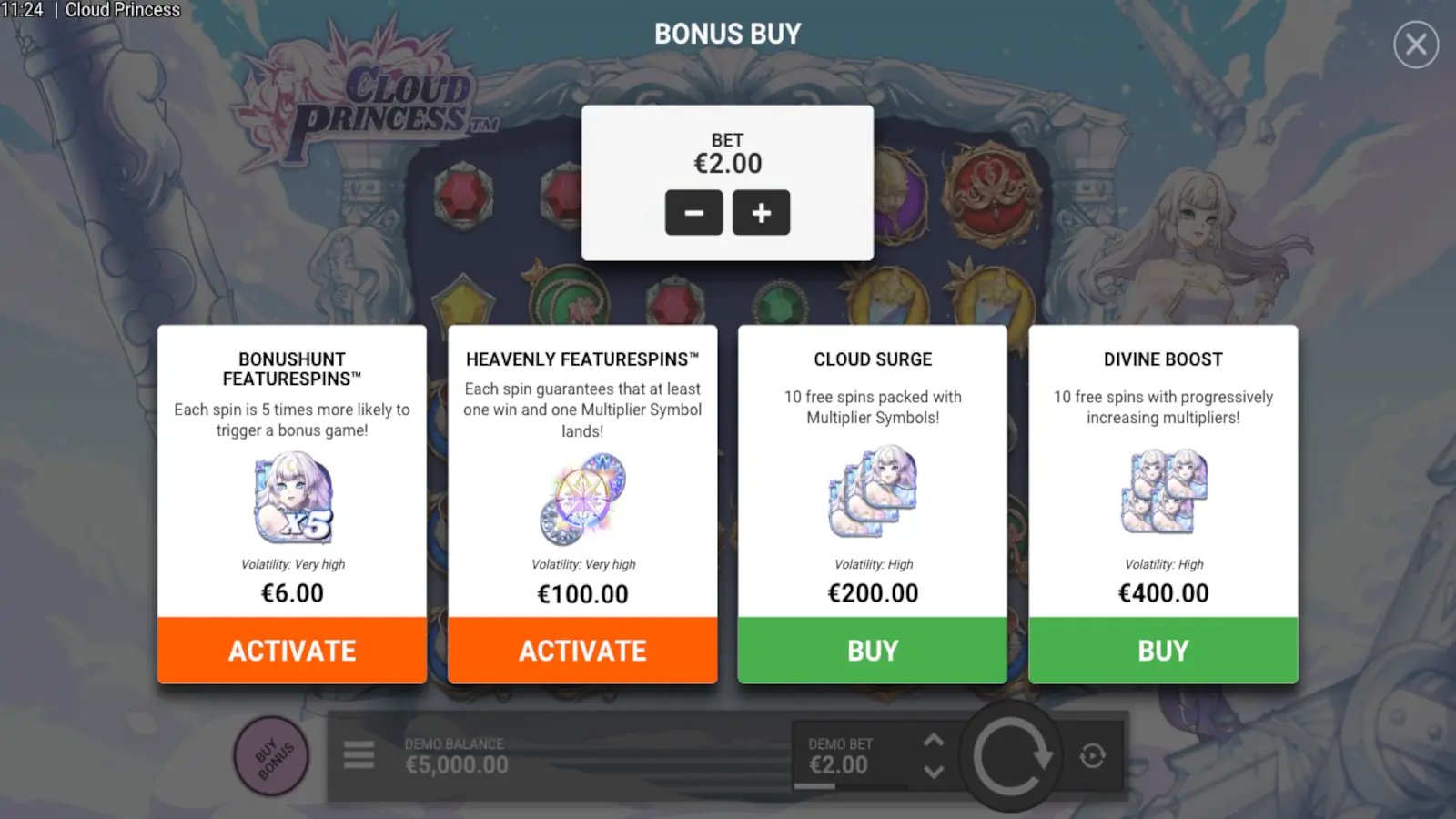 Cloud Princess Slot Bonus Buy Options