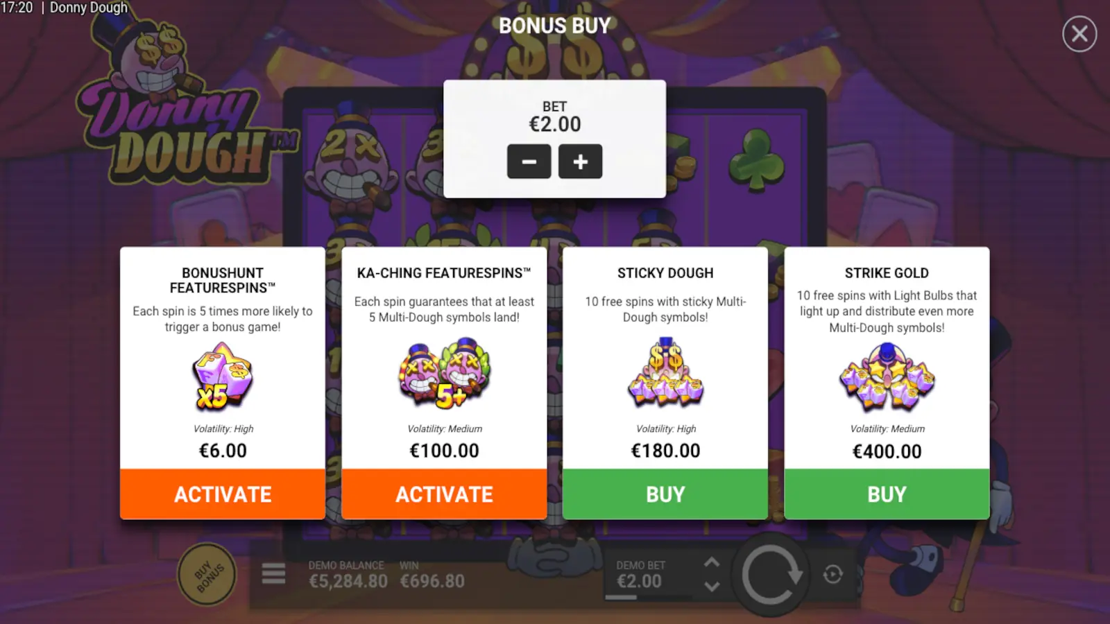 Donny Dough Slot Bonus Buy