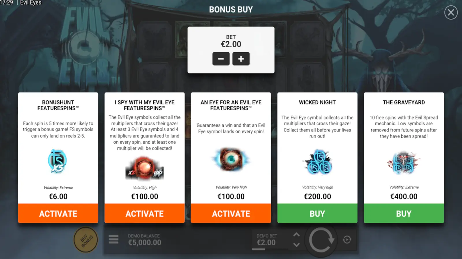 Evil Eyes Slot Bonus Buy Options