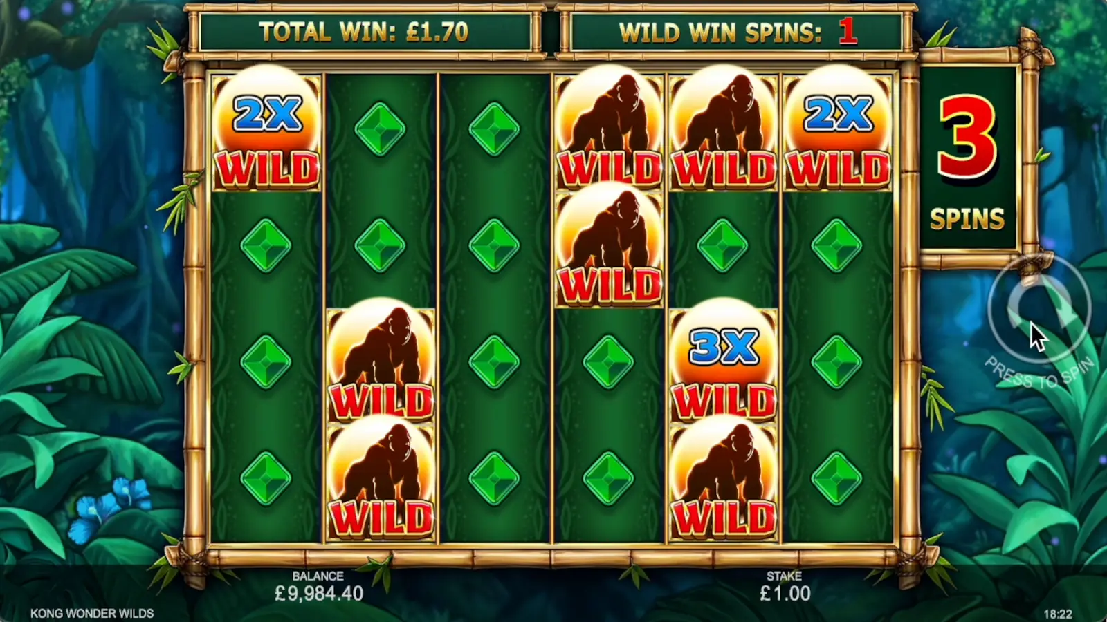 Kong Wonder Wilds Slot Bonus Game - Wild Win and Spin