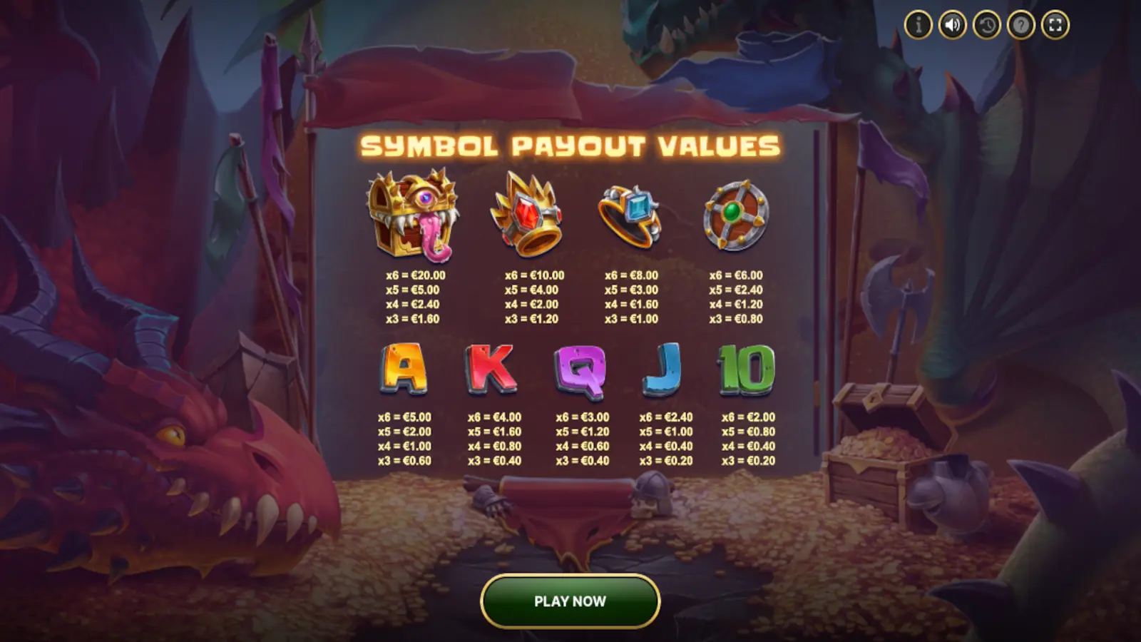 Dragons Playground Slot Symbols and Paytable