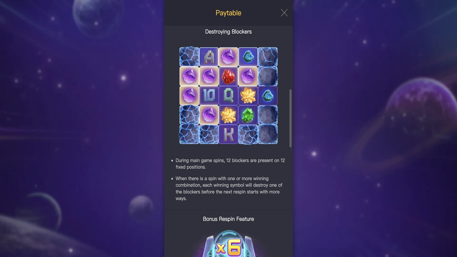 Galactic Gems paytable 2