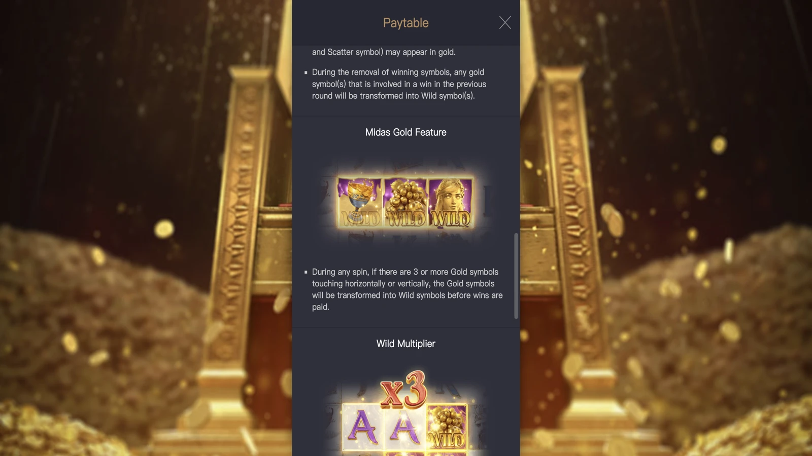 Midas Fortune paytable 3