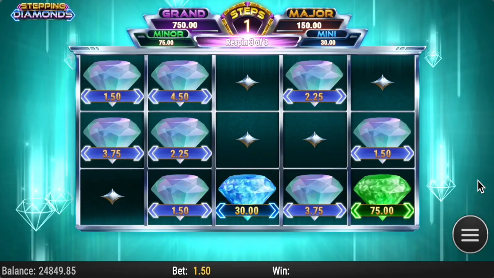 Stepping Diamonds Slot Lock 'N Spin Feature