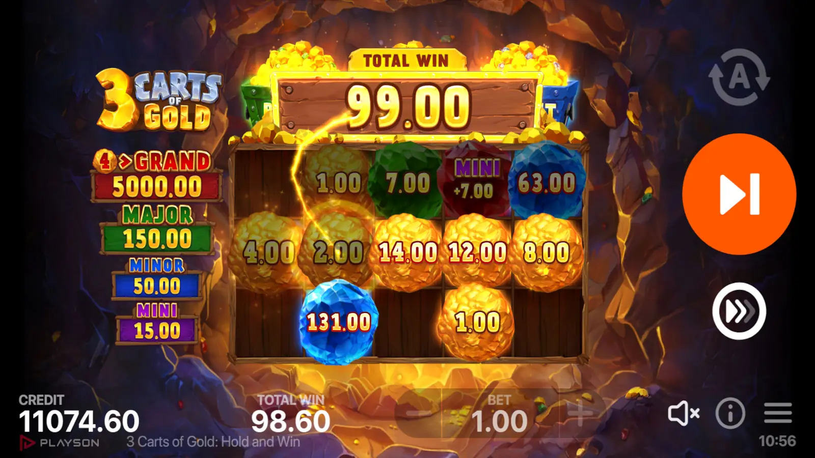 3 Carts of Gold: Hold and Win Slot Bonus Game