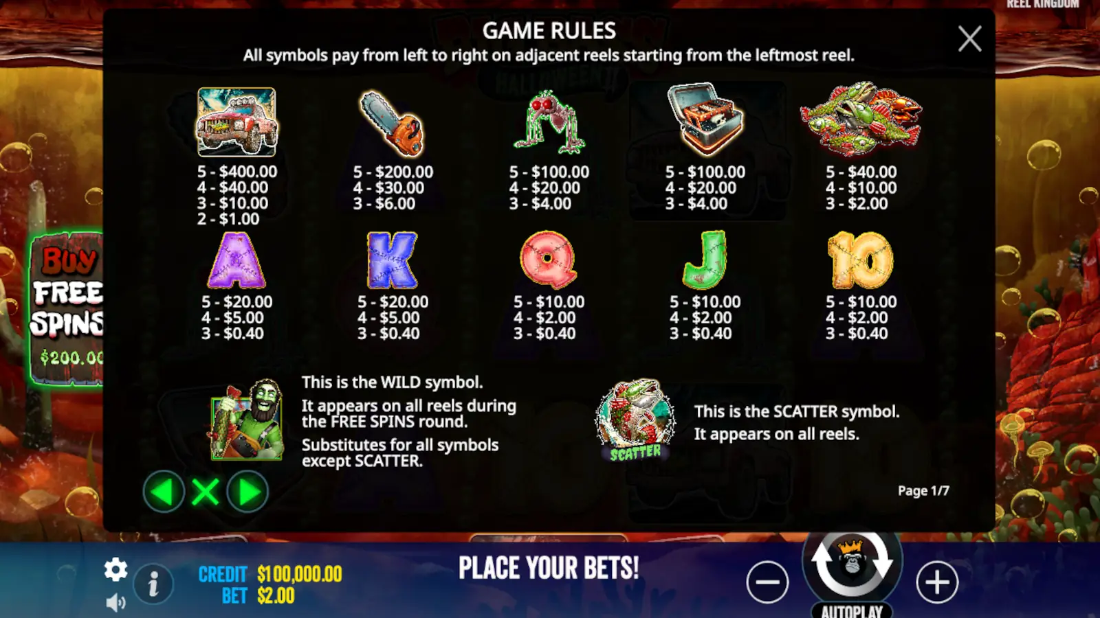 Big Bass Halloween 2 Slot Symbols and Paytable