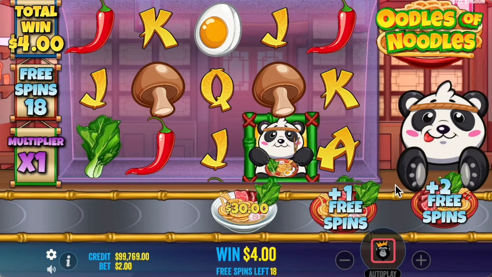 Oodles of Noodles Slot Panda Symbol and Expanding Feature