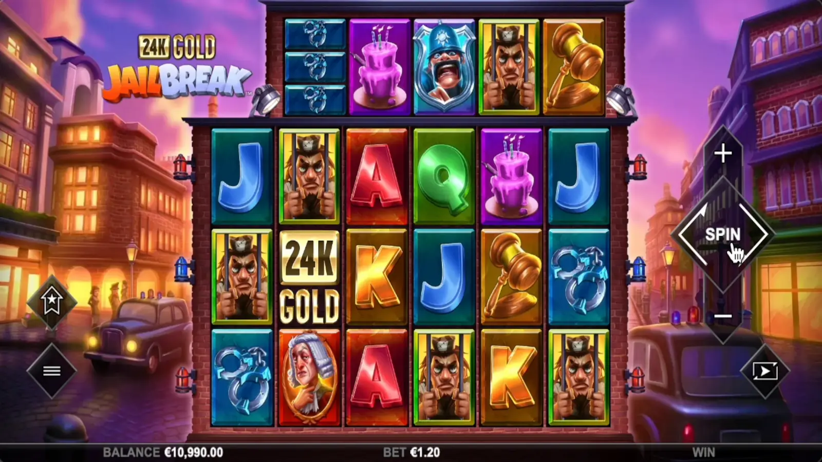 24K Gold JailBreak Slot Bonus Symbol and Top Row Stack