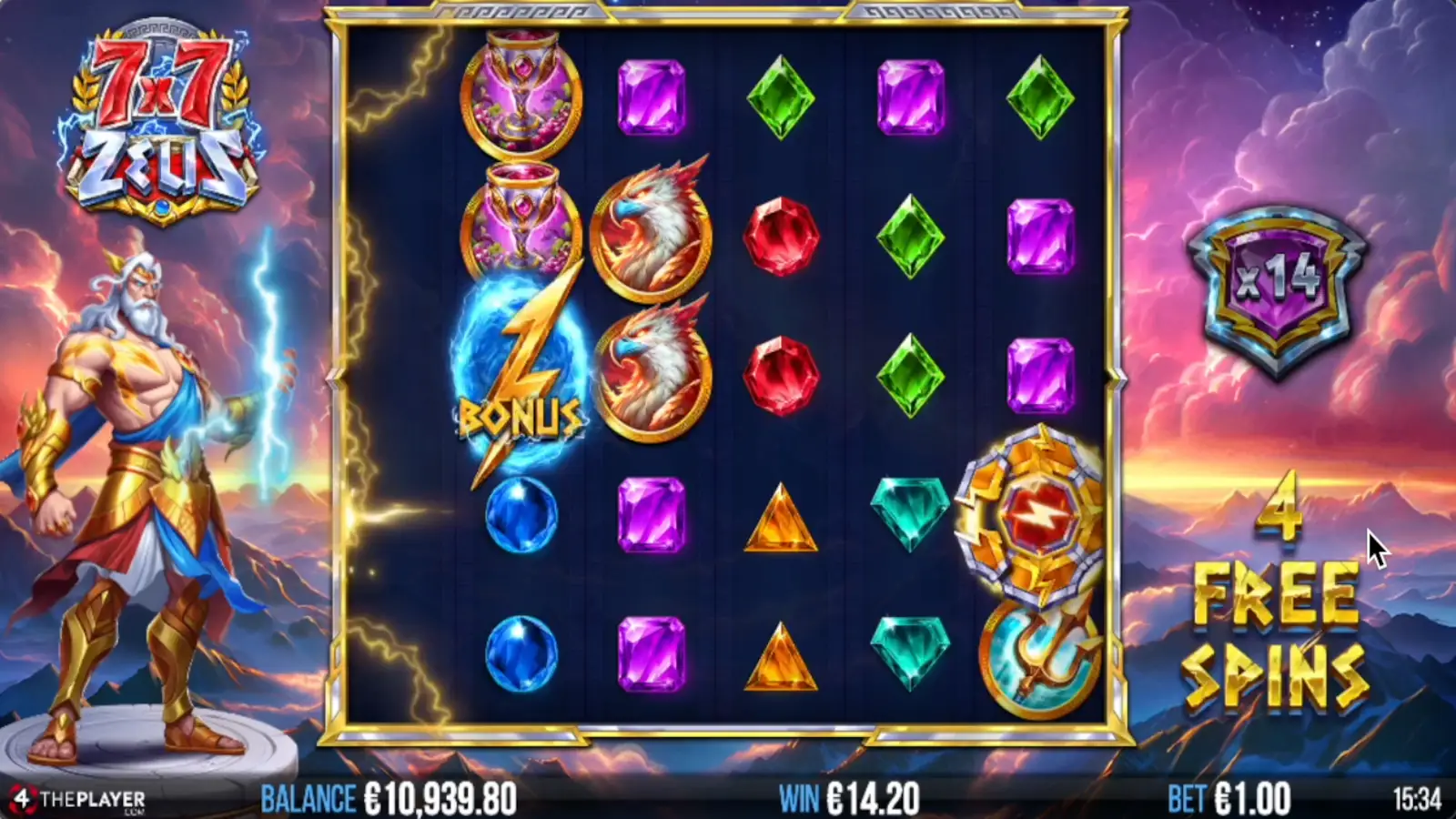 7x7 Zeus Slot Free Spins